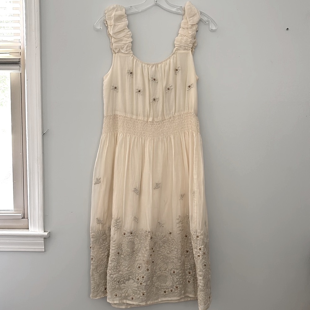 Sundance Ivory boho embroidered flowers crochet Sleeveless Dress Size‎ M NWOT - Picture 8 of 13